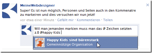 Facebook: Markieren mit dem @ Zeichen