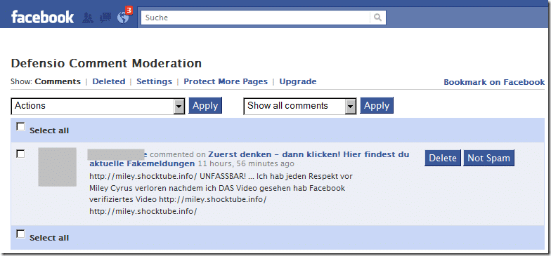 DEFENSIO 2.0 für Facebook Seitenbetreiber