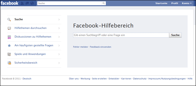 Facebook-Hilfebereich