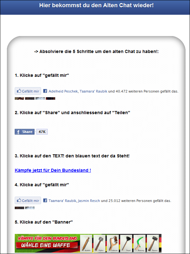 Hier bekommst du den alten Chat (Facebook) wieder! GIBT ES NICHT! – mimikama.org