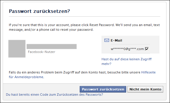 Facebook: Passwort zurücksetzten?