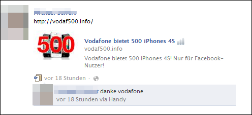 Facebook: Vodafone Spam