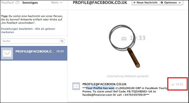 Scam-Mail von PROFILE@FACEBOOK.CO.UK