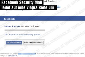 Falsche „Facebook Security“ Nachricht leitet auf eine „Viagra“ Webseite um