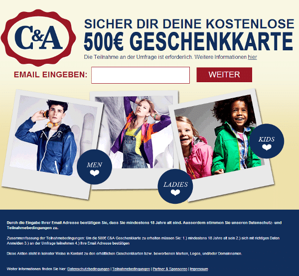 500€ C&A Geschenkkarte – mimikama.org
