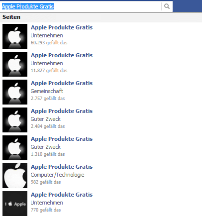 Die Samsung und Apple Produkte GRATIS Fake Seiten auf Facebook