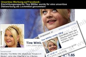 Unseriöse Werbung auf Facebook – Einrichtungsexpertin Tine Wittler wurde für eine unseriöse Diätwerbung als Lockmittel genommen!