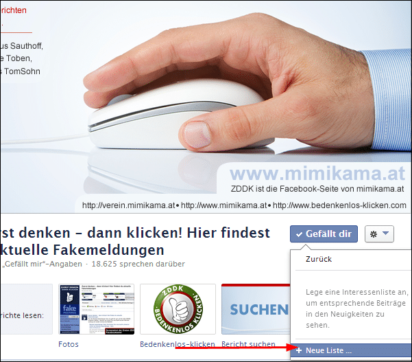 Nachdem du hier geklickt hast, erstelle bitte eine “Neue Liste…”