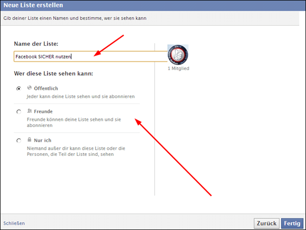 Unsere Liste bekommt den Namen: “Facebook SICHER nutzen”