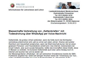 Massenhafte Verbreitung von „Kettenbriefen“ mit Todesdrohung über WhatsApp per Voice-Nachricht