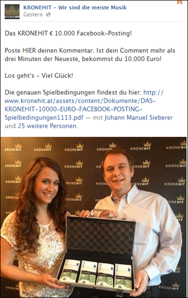 Statusbeitrag von KRONEHIT – Wir sind die meiste Musik