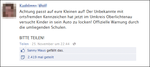 Postings zum Ansprechen von Kindern bei Facebook Postings zum Ansprechen von Kindern bei Facebook