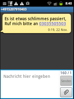 Es ist etwas schlimmes passiert, Ruf mich bitte an&hellip;