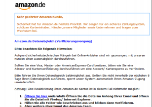 Phishing E-Mail mit dem Betreff: Datenabgleich für alle Amazon.de Kunden