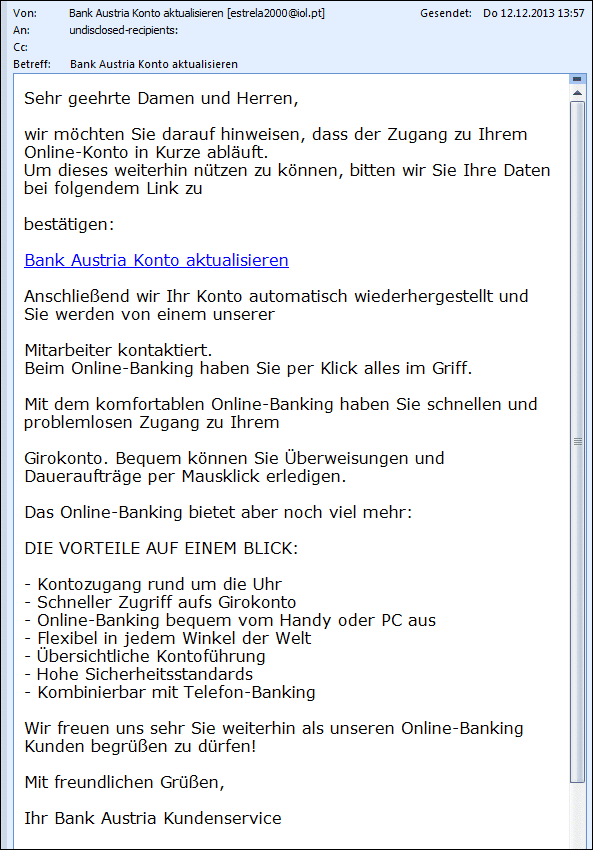 Bank Austria Phishingmail Bank Austria Phishingmail