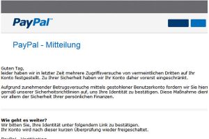 PayPal Phishing mit dem Betreff: PayPal-Mitteilung