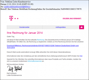 Trojaner-Warnung: Telekom-Rechnung für Januar 2014
