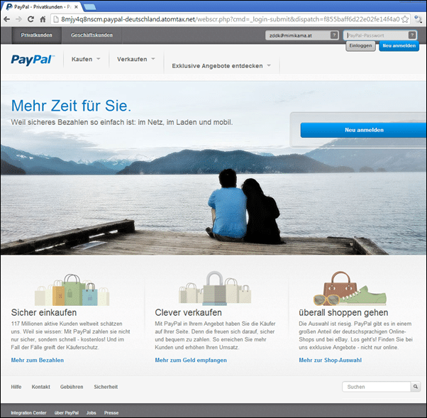 Gefälschte PayPal Webseite