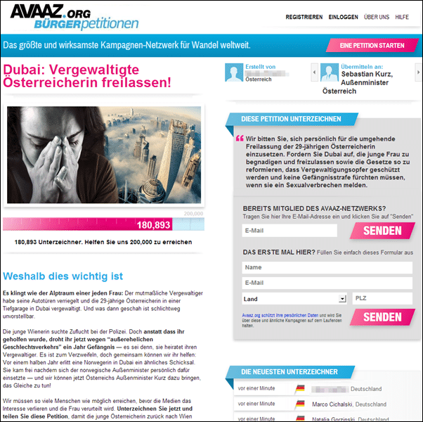 Dubai - Vergewaltigte Österreicherin freilassen