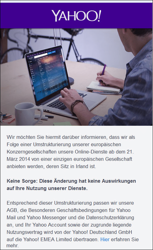 Yahoo-WICHTIG: Umstrukturierung unserer europäischen Konzerngesellschaften