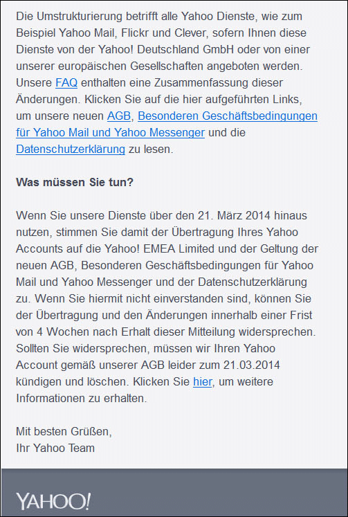 Yahoo-WICHTIG: Umstrukturierung unserer europäischen Konzerngesellschaften