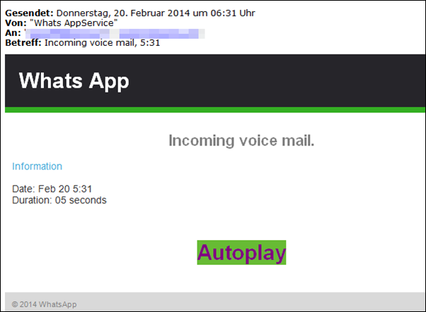 Whats AppService, Incoming voice mail