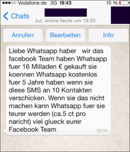 Neuer Facebook-WhatsApp Kettenbrief (Liebe Whatsapp haber wir das facebook Team haben Whatsapp fuer 16 Milladen €…)