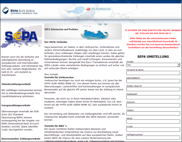 „Hypo Alpe-Adria-Bank AG“ Spam E-Mail