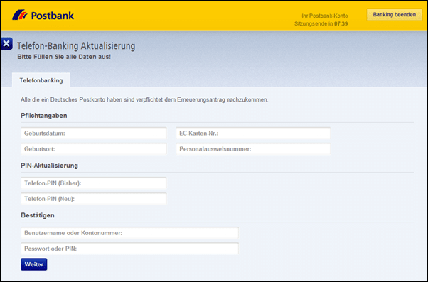 Postbank: Postbank Telefon-Banking (Internetbetrug)