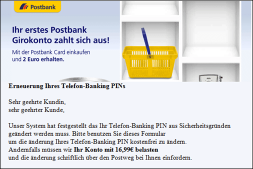 Postbank: Postbank Telefon-Banking (Internetbetrug)