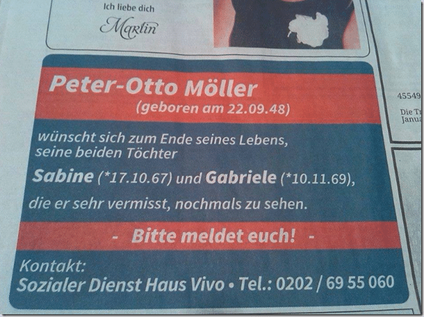 Peter-Otto Möller sucht seine Töchter