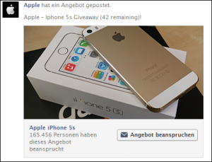 Apple-iPhone 5s Angebot (Fake)