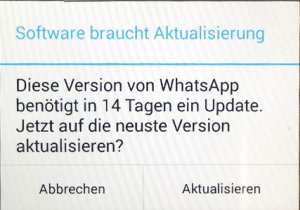 WhatsApp benötigt in 14 Tagen ein Update (Abofalle)