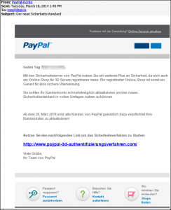 PayPal Phishing mit dem Betreff: “Der neue Sicherheitsstandard”