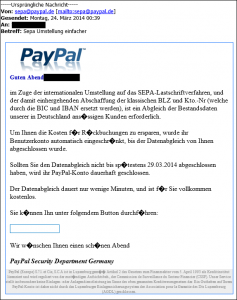 Sepa Umstellung einfacher (PayPal-Phishing)