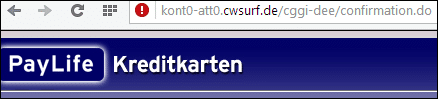 gefälschte PayLife Webseite