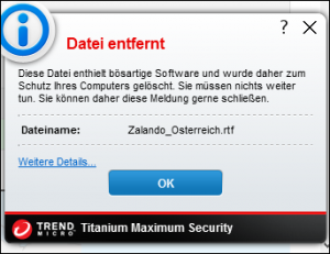 Trojaner-Warnung bei einer E-Mail von Zalando