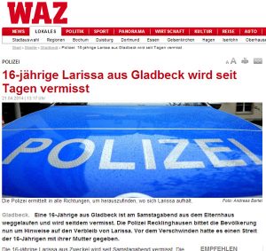 Vermisstenmeldung Larissa aus Gladbeck – Ein scheinbar großer Familienstreit