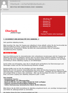 Phishing-Warnung! Oberbank 3 Banken Gruppe
