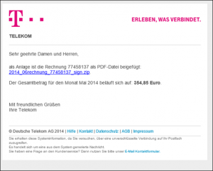 Trojaner-Warnung: Telekom E-Mail mit “Rechnung Online Monat Mai oder Juni  2014”