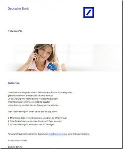 Aufforderung zur Änderung der Telefon-Banking-Pin durch die Deutsche Bank [Phishing Betrug]