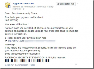 [Phishing-Hinweis] Reactivate your payment on Facebook!