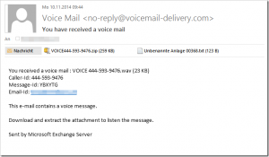 Trojaner-Warnung zu: Voice Mail (You received a voice mail)