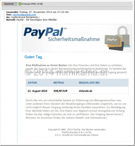 Phishing: PayPal – Wir benötigen Ihre Mithilfe! (7.11.2014)