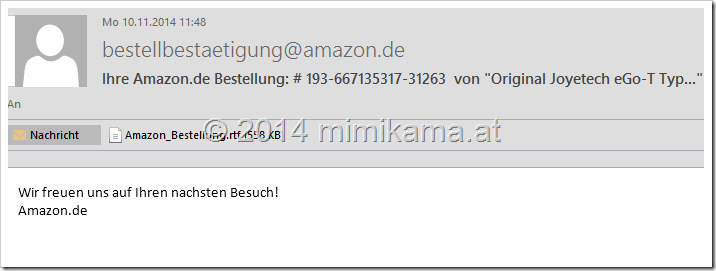 Trojan warning: Amazon order confirmation