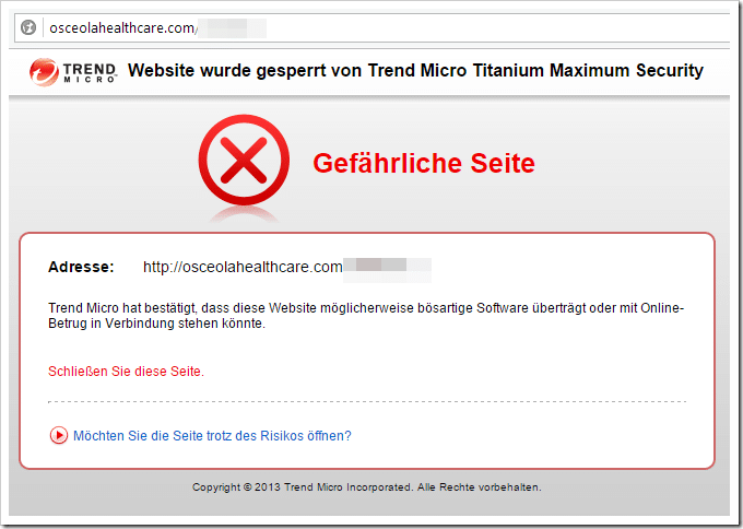 Sofort hat uns unsere Antivirensoftware davor gewarnt das die Seite, die hinter dem Link verborgen ist, bösartige Software überträgt oder mit Online-Betrug in Verbindung stehen könnte!