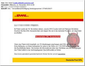 DHL-Versandbenachrichtigung wird von Internetbetrügern per E-Mail versendet (Trojaner-Warnung)