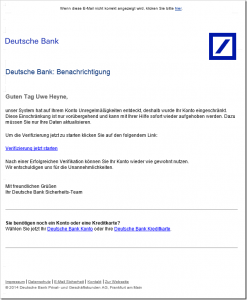 Achtung vor einer Mail der “Deutschen Bank” (Benachrichtigung)