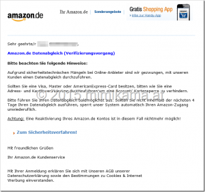 Phishing-Welle: Amazon.de Datenabgleich (Verifizierungsvorgang)