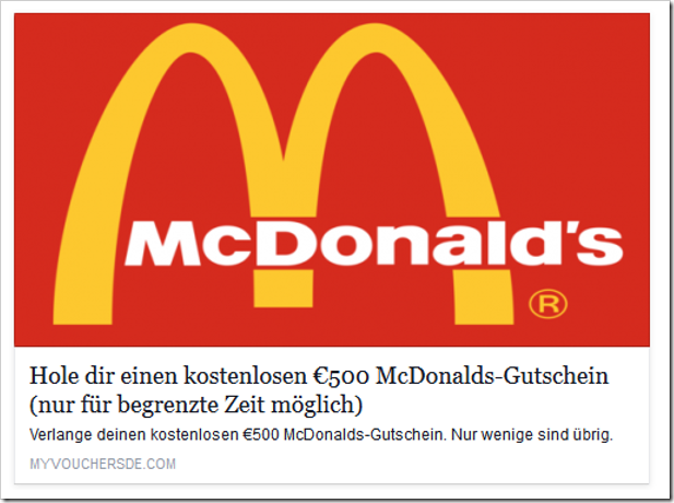 Betrug mit McDonalds-Gutscheinen auf Facebook.